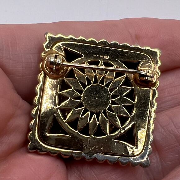 Signed MAZER Pat Pend Dimensional Square Glass Cab Brooch Joseph Jomaz Jewelry - Picture 7 of 8